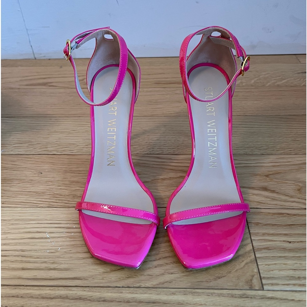 Stuart Weitzman Hot Pink Patent Ankle Strap Heels